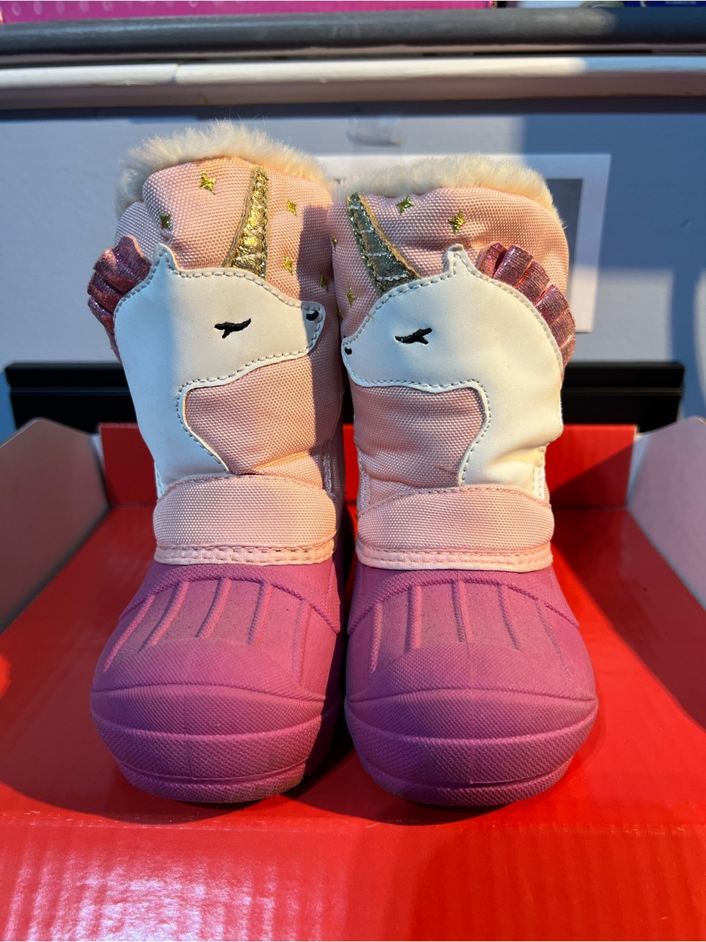 Girls Pink Unicorn Winter Boots - Plush Lined Kids Snow Boots